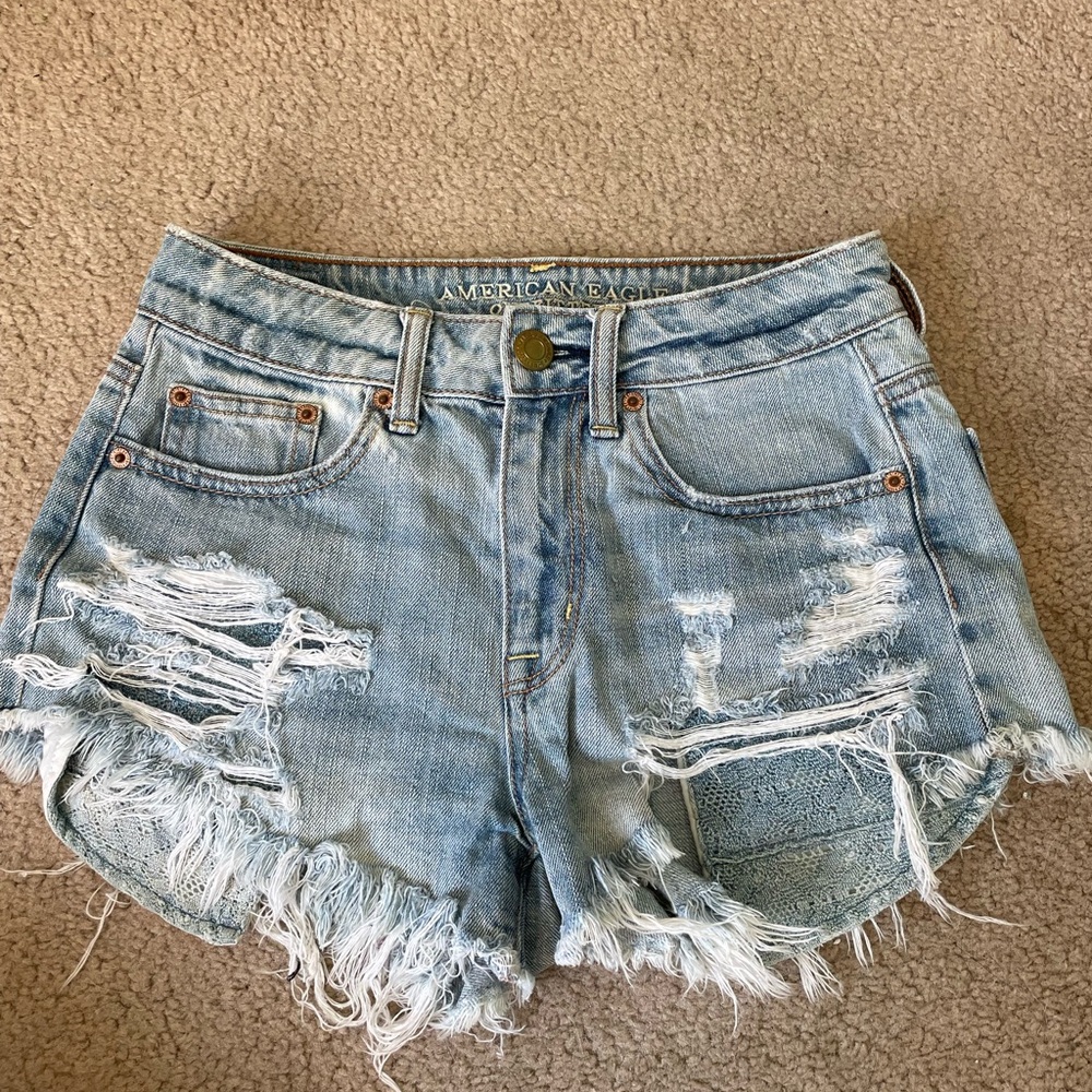 American Eagle Outfitters Light Blue Distressed Jean Shorts